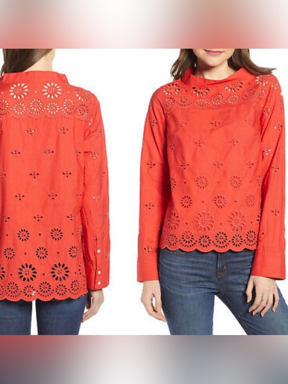 J. Crew Rooster Eyelet Cotton Top Red Size 6